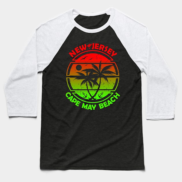 Cape May Beach New Jersey, Tropical Palm Trees, Ship Anchor - Summer Baseball T-Shirt by Jahmar Anderson